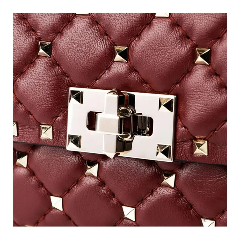Valentino Lambskin Shoulder Bag Trumpets Women's Burgundy-6
