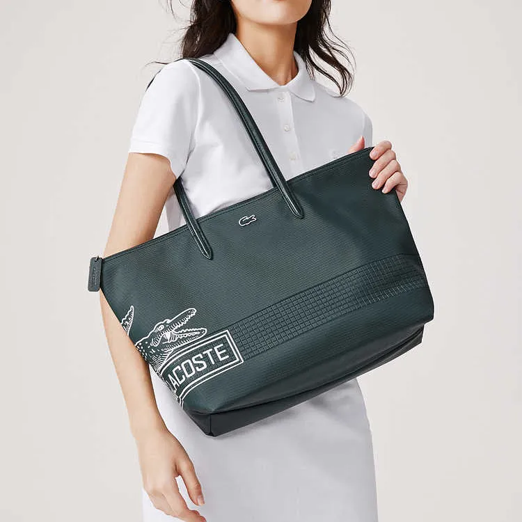 LACOSTE PVC Tote Bag Shopping Bag Shoulder Bag Handbag Large Size Women's Dark Green-3