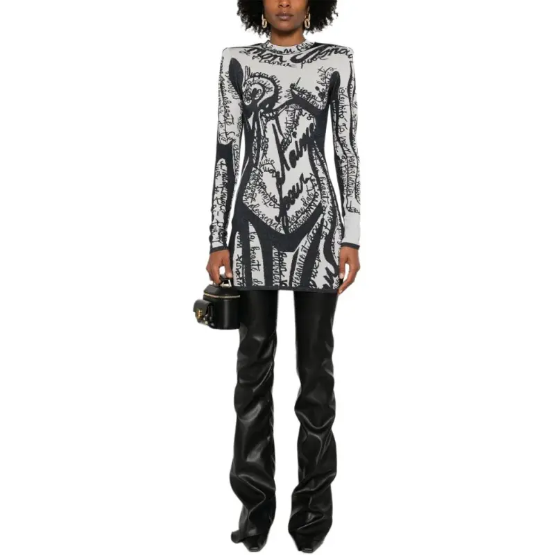 BALMAIN Body motif Embroidered Mini Dress-1