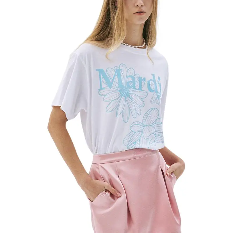 MARDI MERCREDI Three Flowers Collection SS25 T Shirt Women's White/Sky Blue Korean Style-4