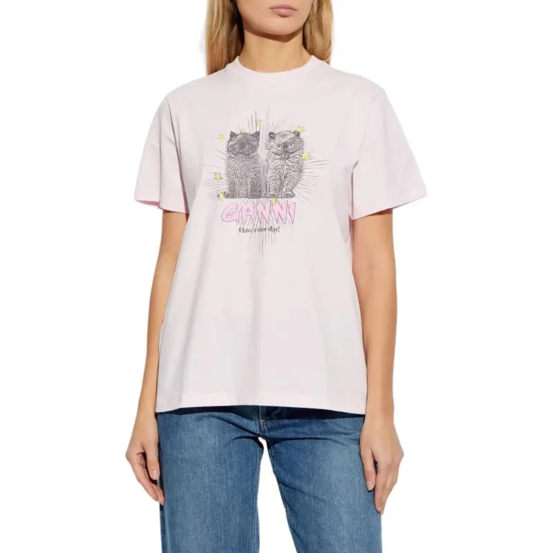 GANNI Graphic Printed Crewneck T Shirt-3