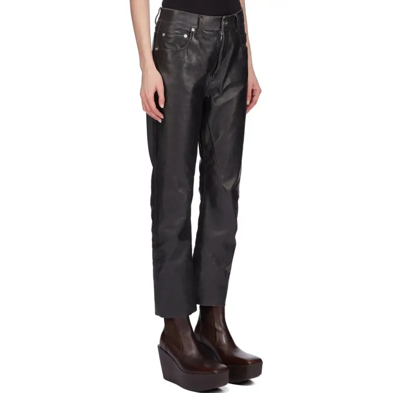 RICK OWENS Detroit Cut Leather Pants 'Black'-3