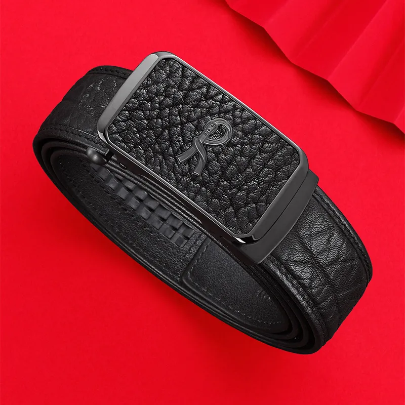 ROBERTA DI CAMERINO Bison Leather Belts Men's Black 3.45CM Writing A Greeting Card And Printing Photos-4