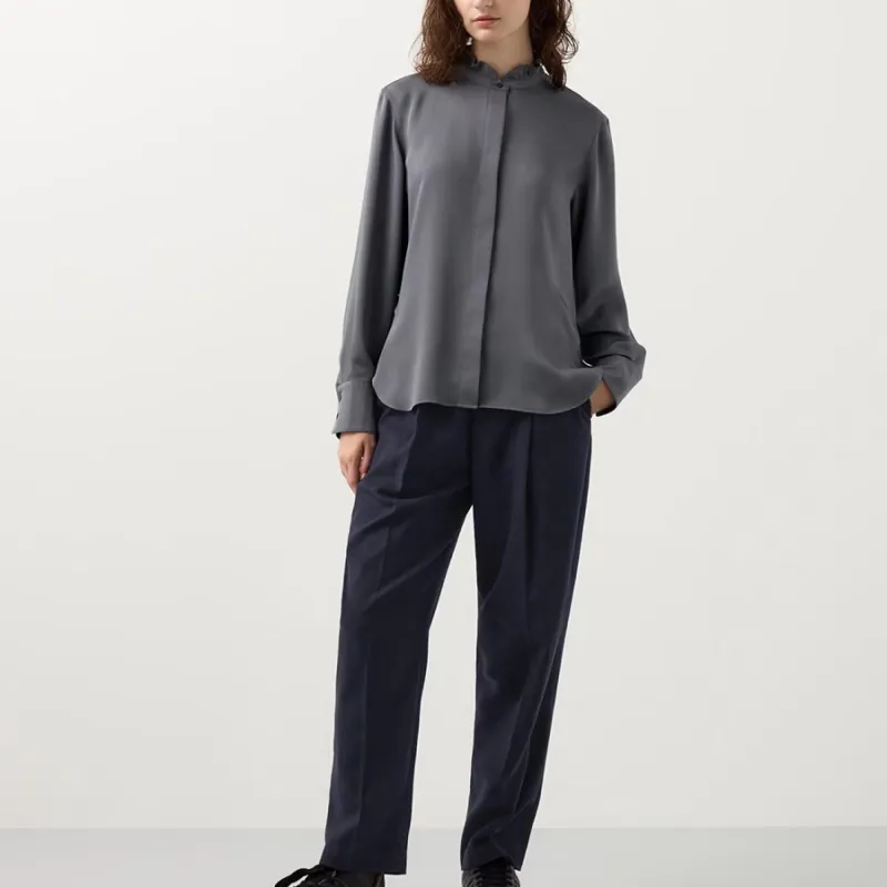 UNIQLO X Jil Sander Women'ss Stand Collar Long Sleeve Shirt Dark Grey-1