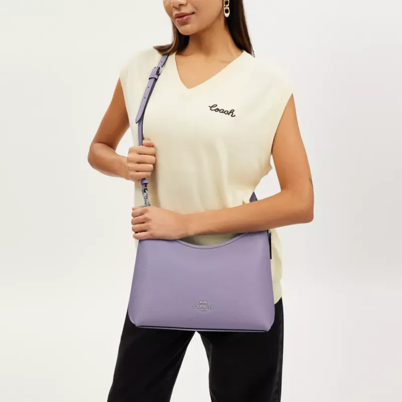 COACH Pebbled Leather Portable Crossbody Bag Shoulder Bag Large Size Women's Gold & Light Purple-3
