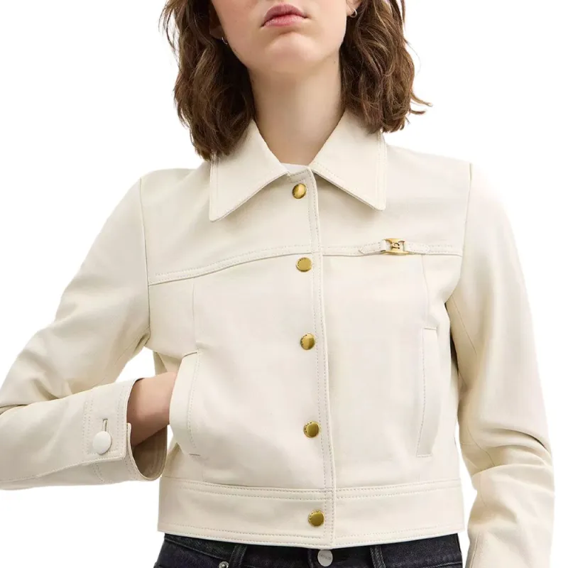 COACH Leather Jacket Women's White-3