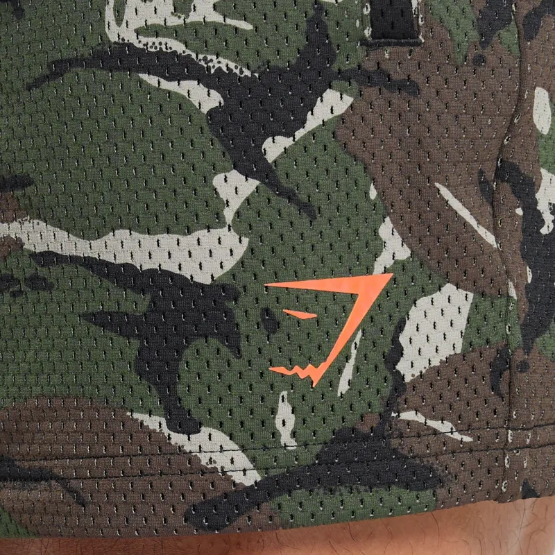 GYMSHARK LIFTING CLUB PRINTED MESH 5' SHORTS Casual Shorts Men's Olive Green-4