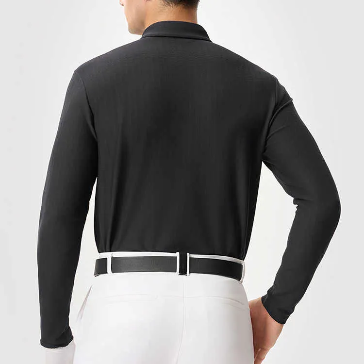 FILA Knitted Fabric Long-Sleeved Polo Shirt Men's Pitch Black-4