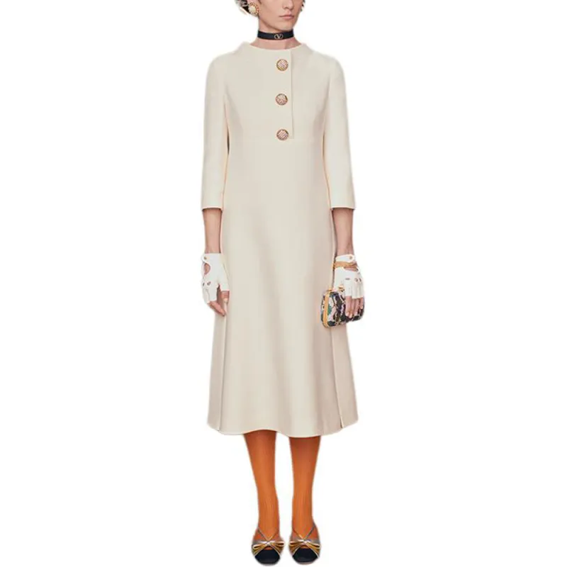 Valentino FW24 Short Sleeved Dress Women's Ivory White-2