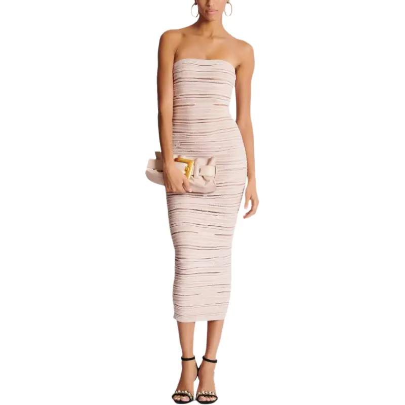 BALMAIN Strapless Knit Midi Dress-1