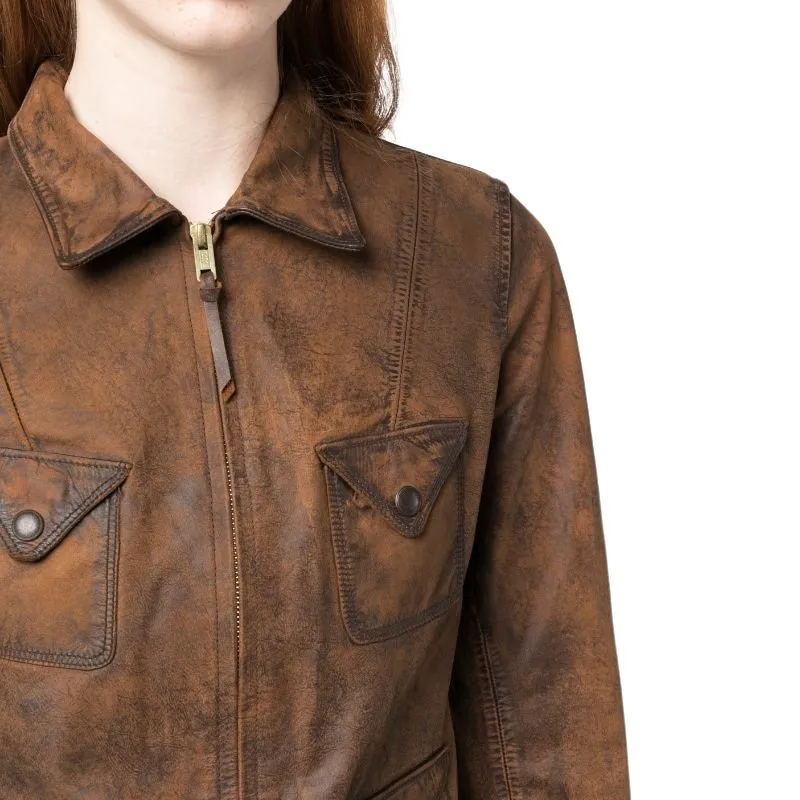 Polo Ralph Lauren SS23 Leather Jacket Women's Brown-1