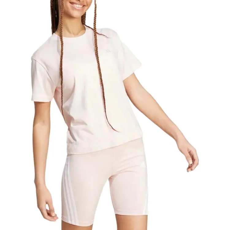 Adidas Women's Essentials Small Logo T Shirt Sandy Pink-2