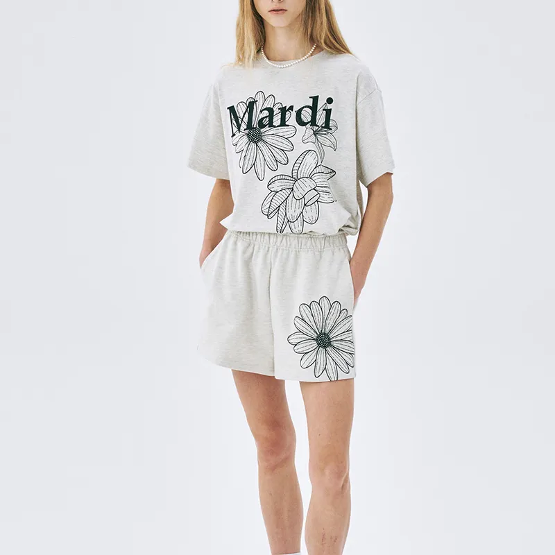 MARDI MERCREDI Three Flowers Collection SS25 T-Shirt Women's Oat Black Korean Style-7