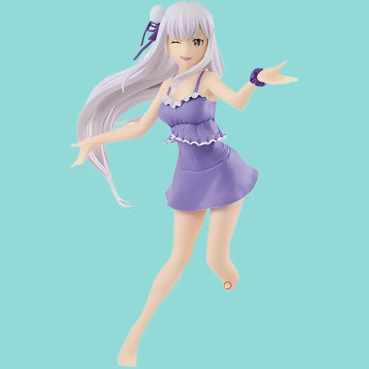 BANPRESTO Emilia Glass Factory Zero Starting Life In Another World Emilia Swimsuit 17cm Bonus Gifts-4