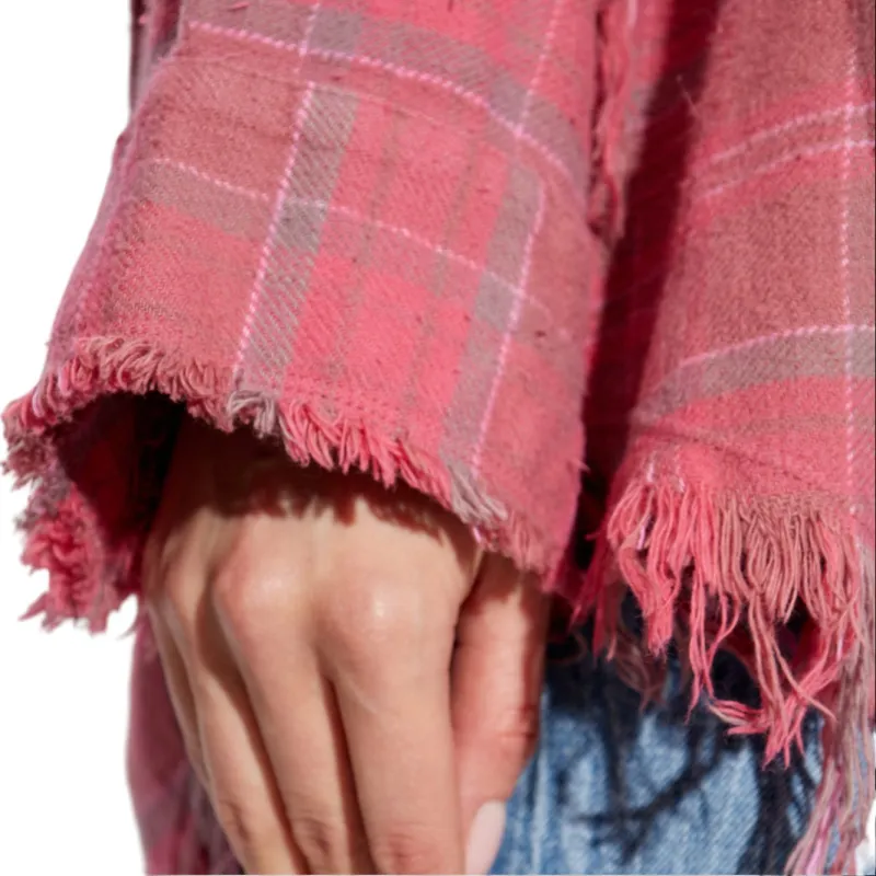 R13 Check Pattern Frayed Trim Distressed Shirt-5