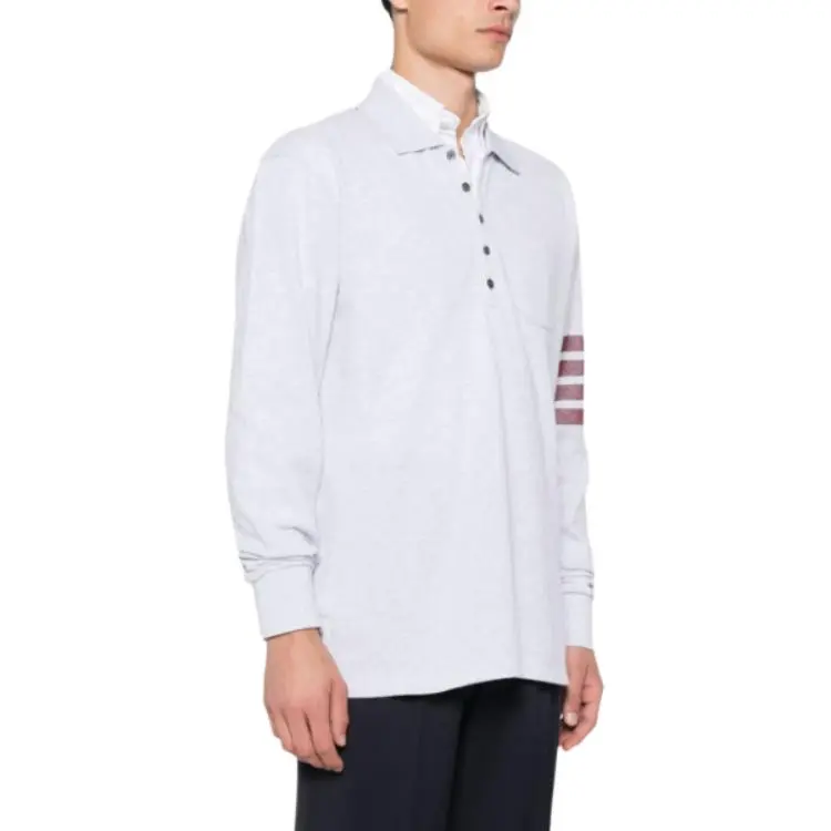 THOM BROWNE Stripe Detailed Long Sleeved Polo Shirt-3