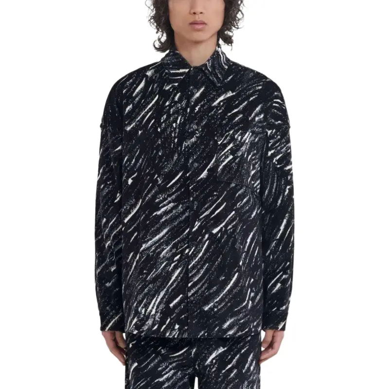 MARNI Crayon Printed Oversized Flocked Denim Shirt-2
