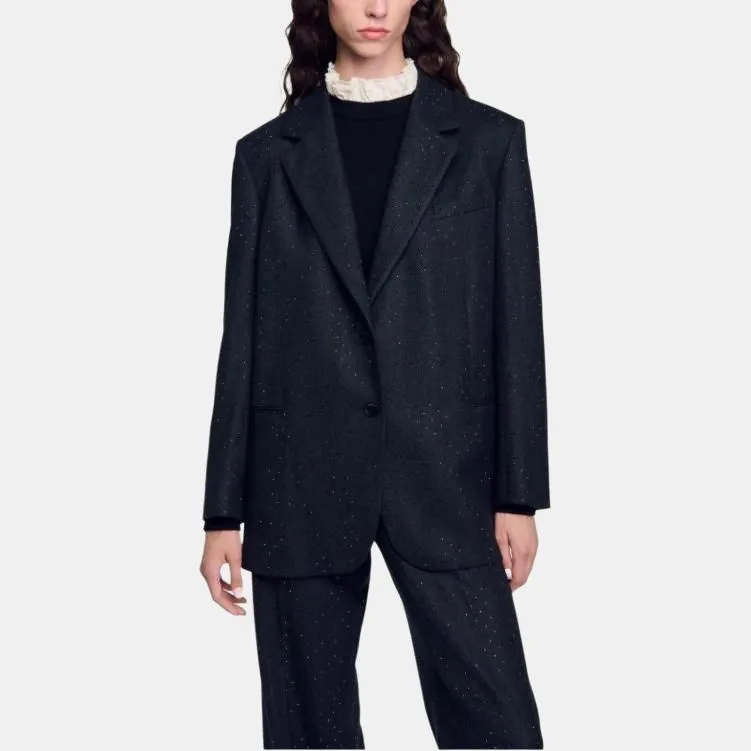 Sandro Herringbone Rhinestone-embellished Blazer-1