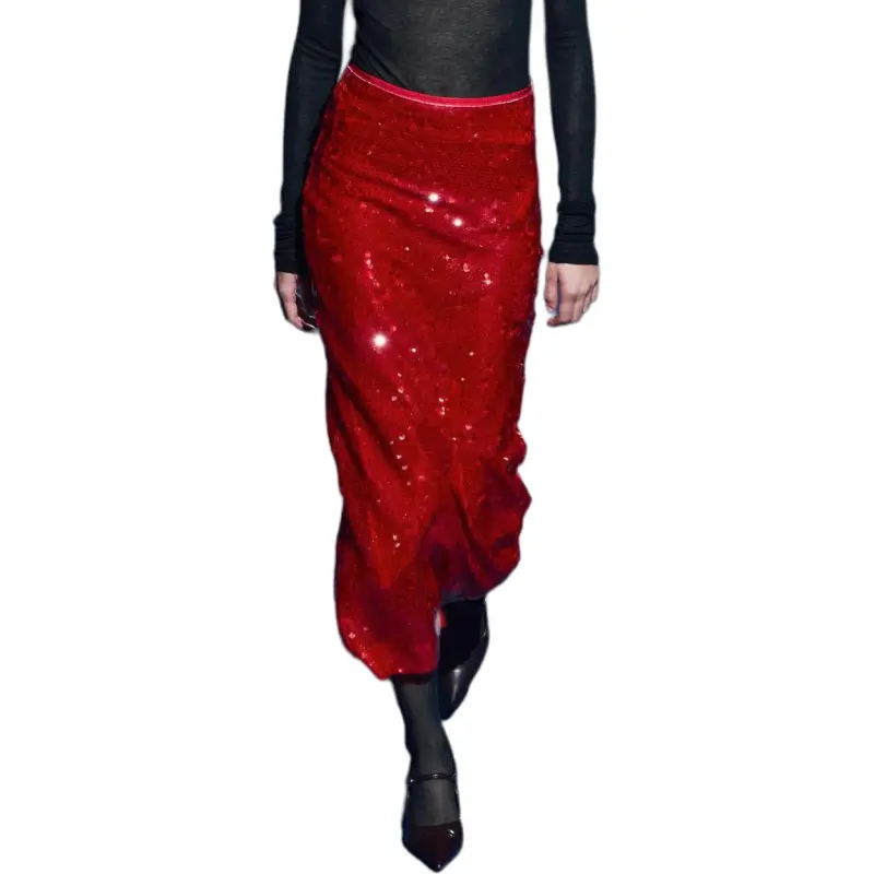 ZARA ZW Series Casual Long Skirt Women's Red-3