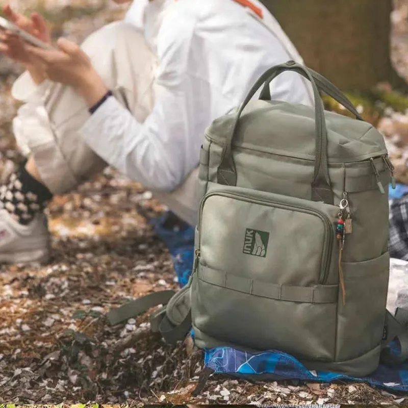 INUK Eco friendly Fabric Backpack Regular Unisex Green/Black/Red-2