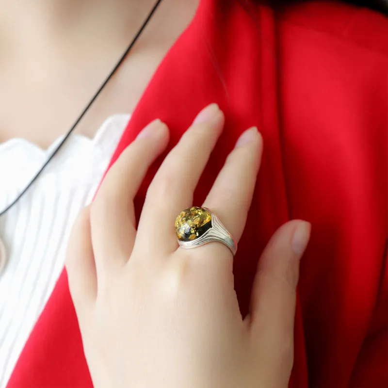 S&A S925 Silver Amber Rings Women's-2
