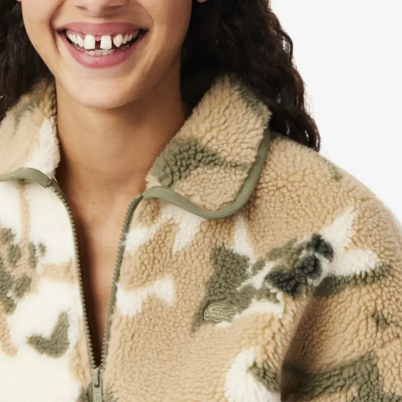 LACOSTE Velvet feel Coat Women's Khaki-3
