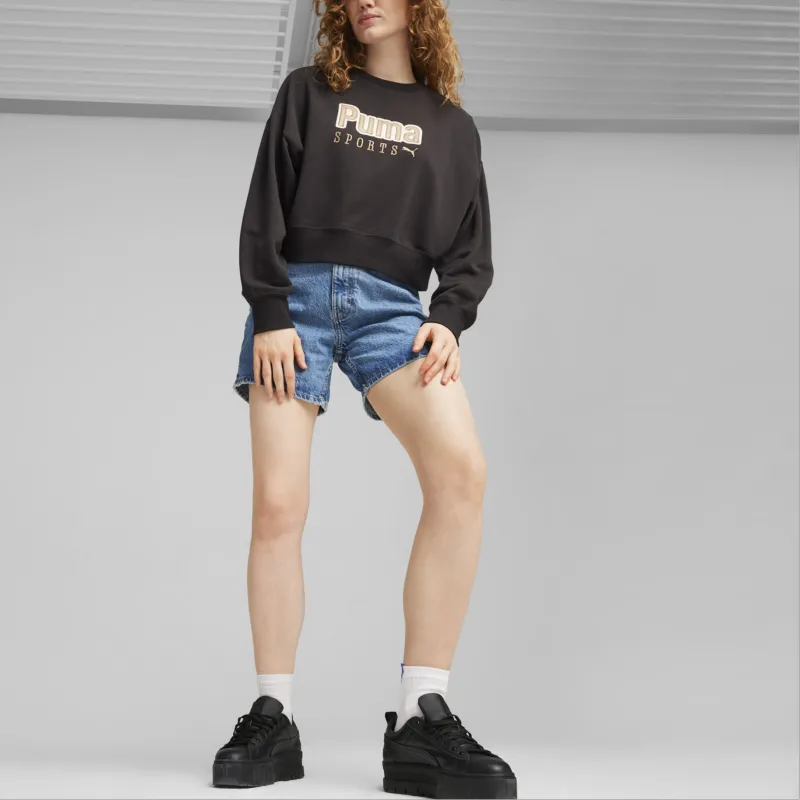 PUMA TEAM Oversized Crew Sweatshirt Women's Black-2
