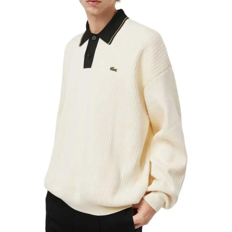 LACOSTE Ribbed-knit Polo Shirt-4