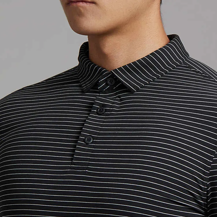 Lululemon Evolution Polo Shirts Men Black Silver Drop Stripes-4