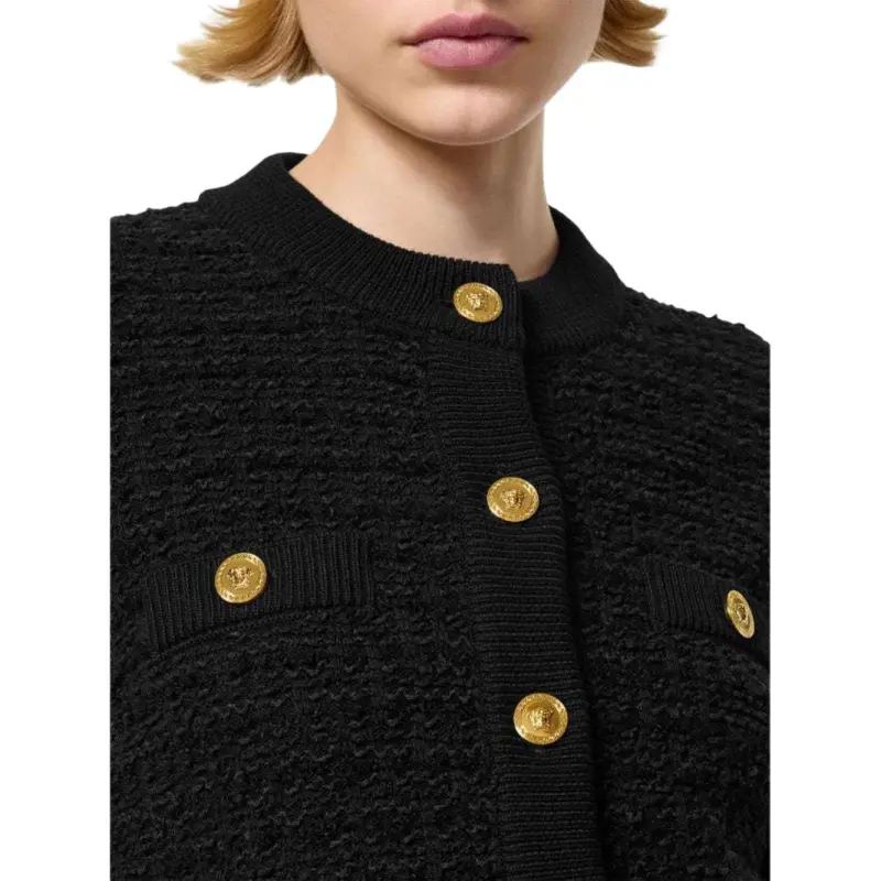 VERSACE Tweed Bouclé Button Up Jacket-4
