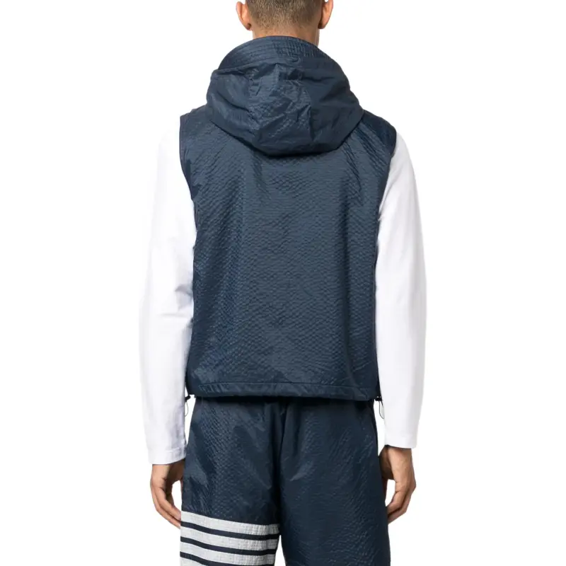 THOM BROWNE 4 Bar Striped Zipped Ripstop Hooded Gilet-4