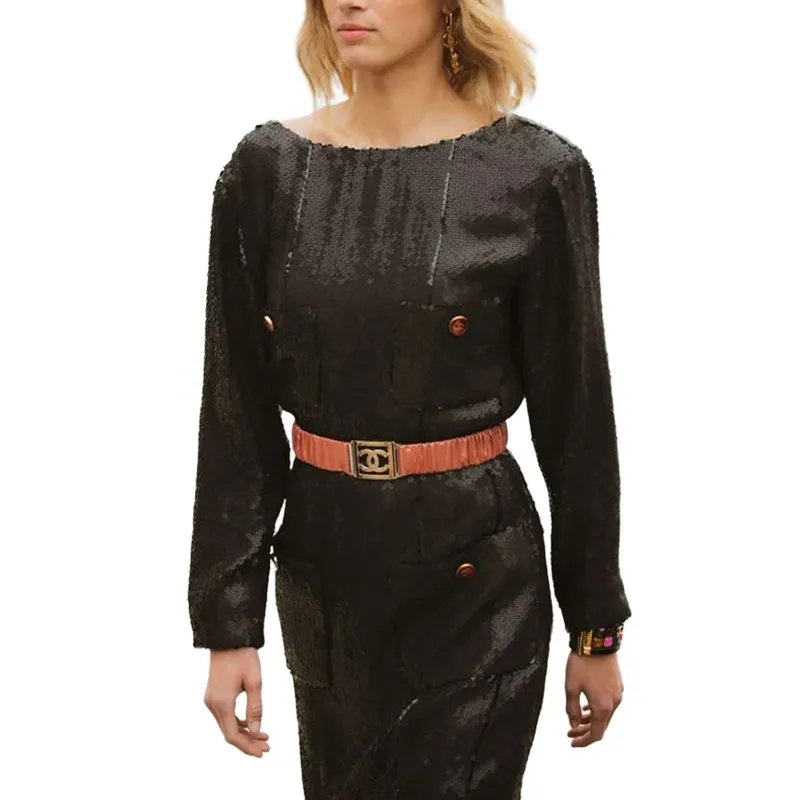 CHANEL Long-Sleeved Dresses Women's Black-2