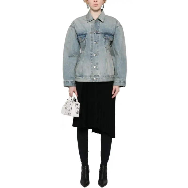 Balenciaga Collared Button Up Denim Jacket-2