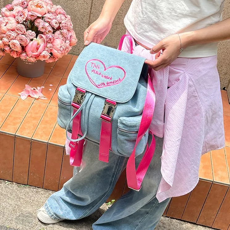 Puui Denim Backpack Regular Unisex Blue/Pink-3