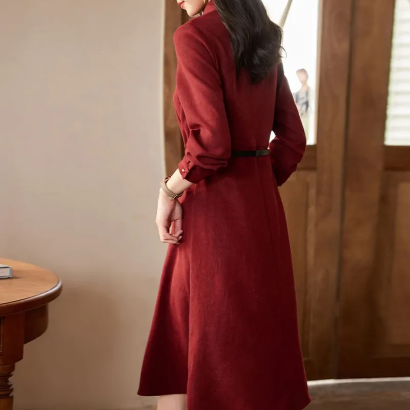 Still Quiet Long Sleeved Dress Women's Red-4