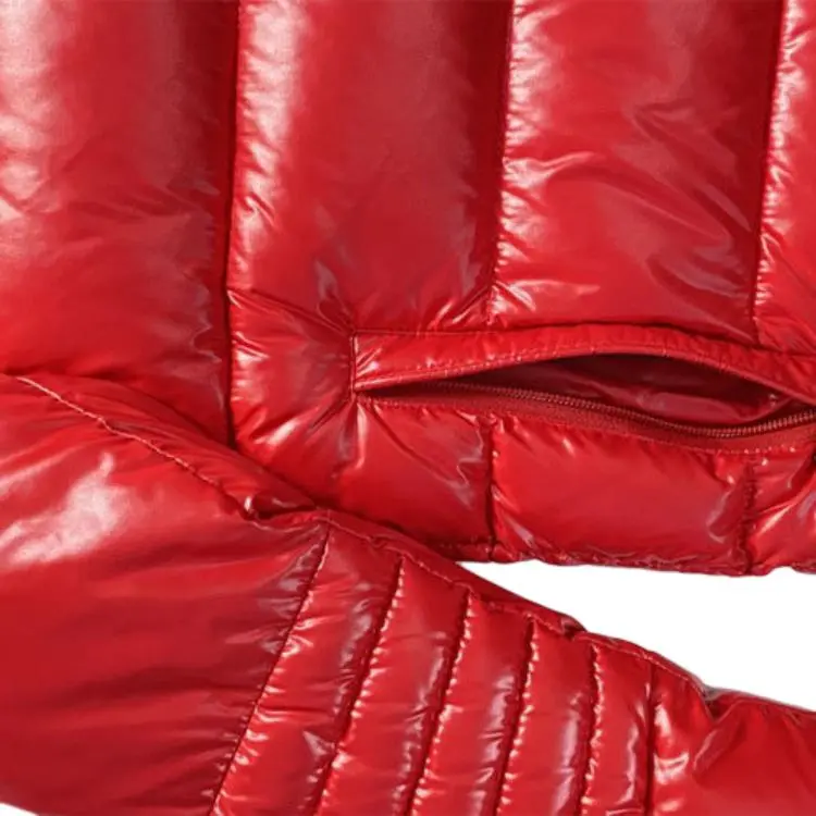 Moncler Letter Solid Color Shiny Stand Collar Down Jacket Men's Red-4