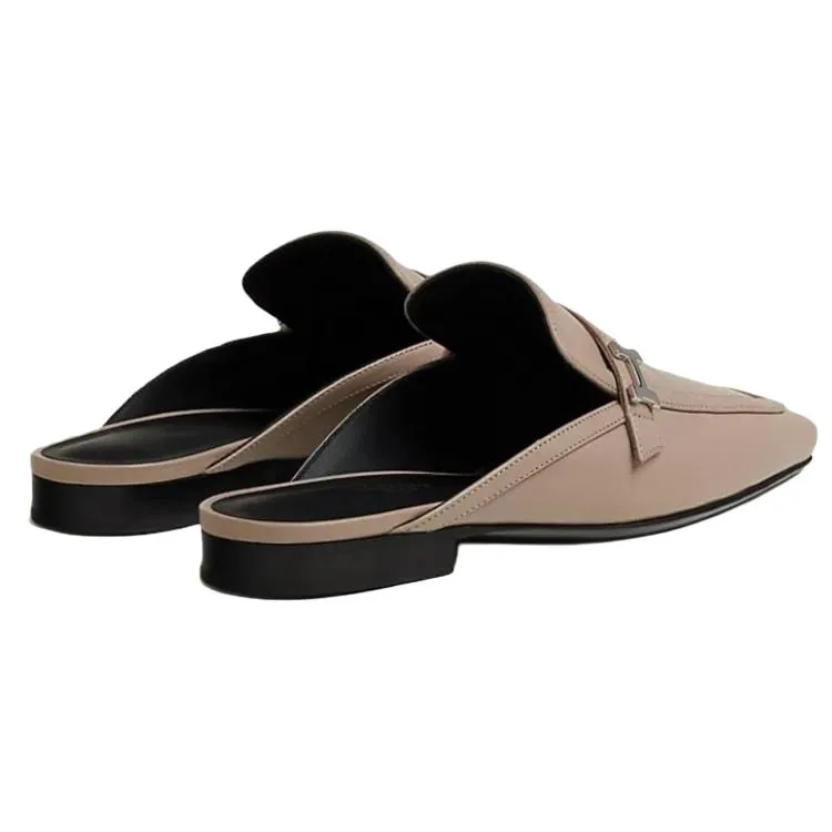 HERMES Groupie Wrap toe Slippers Women's Gray Yellow Beige-3