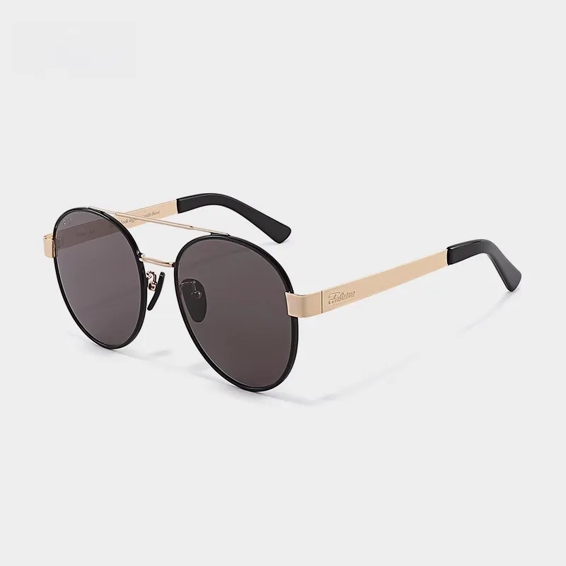 Fakeme Metal Plate Round Sunglasses Unisex Black-1