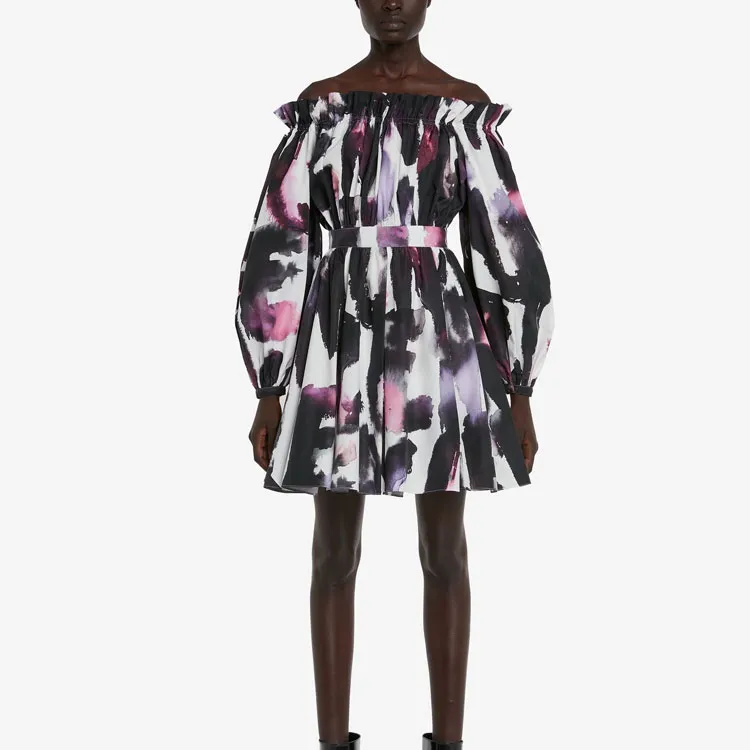 Alexander McQueen Logo Pattern Off Shoulder Dress-1