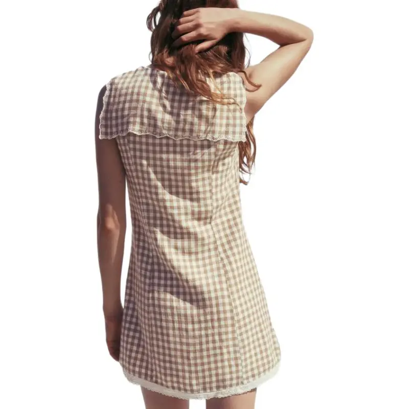 ZARA Sleeveless Dress Women's Brown/White-4