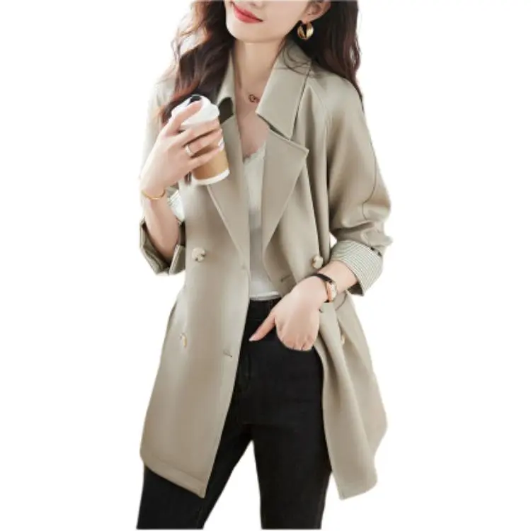 Mo Han Yi Mei Trench Coat Women's Light Gray Green-2