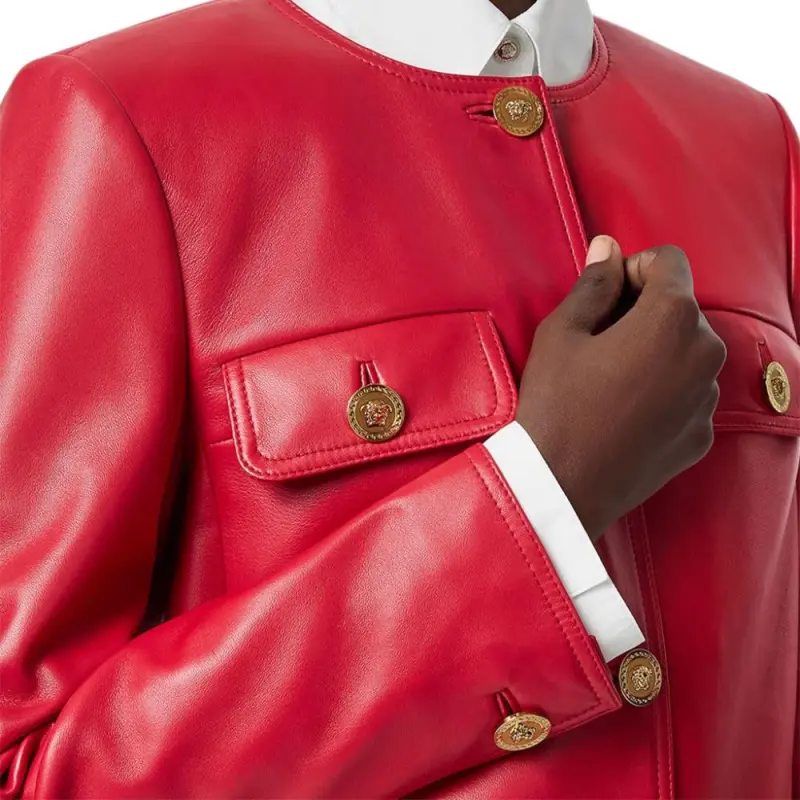 VERSACE Button-Up Leather Jacket-4