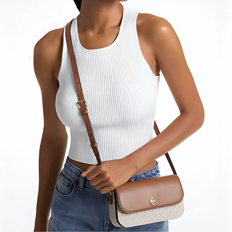 MICHAEL KORS Jet Set Travel Coated Canvas Crossbody Bag, Shoulder Bag Trumpets Women's Brown & Vanilla White-2