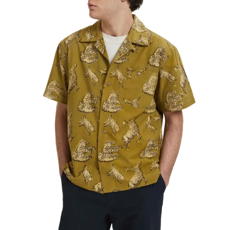Filson Hand-Printed Beach Shorts Shirt Men's Brown Yellow-1