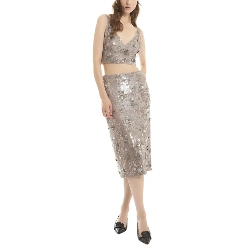 PAROSH Casual Long Skirts Women's Gray-3