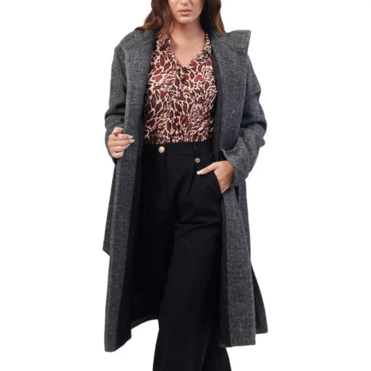 ARMANI EXCHANGE High Neck Tied Waist Buttoned Coat-2