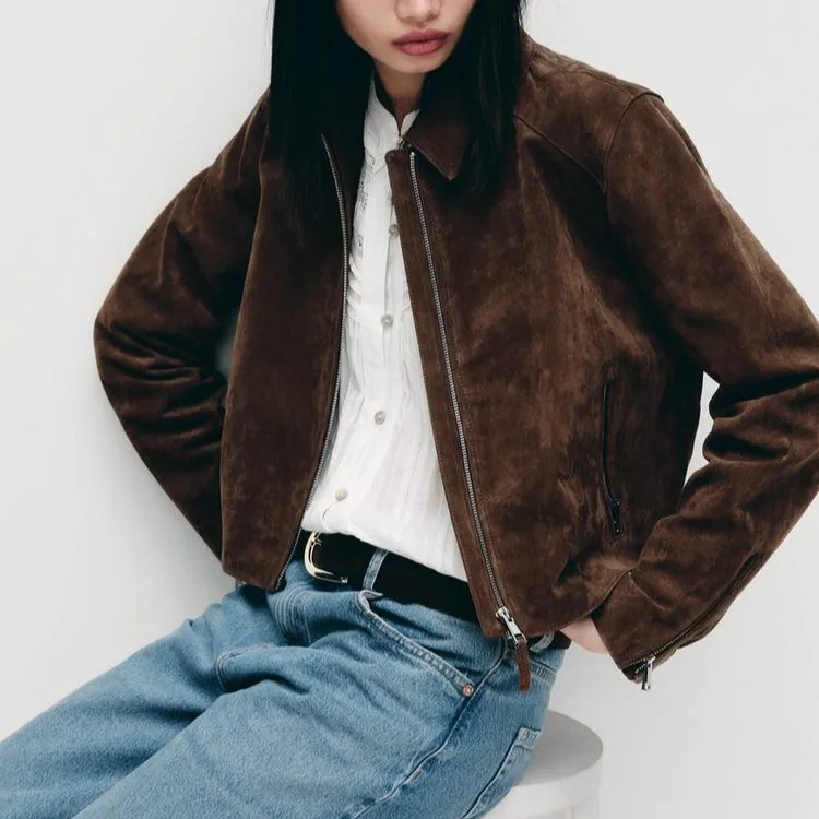 ZARA Leather Jacket Women's Brown-3