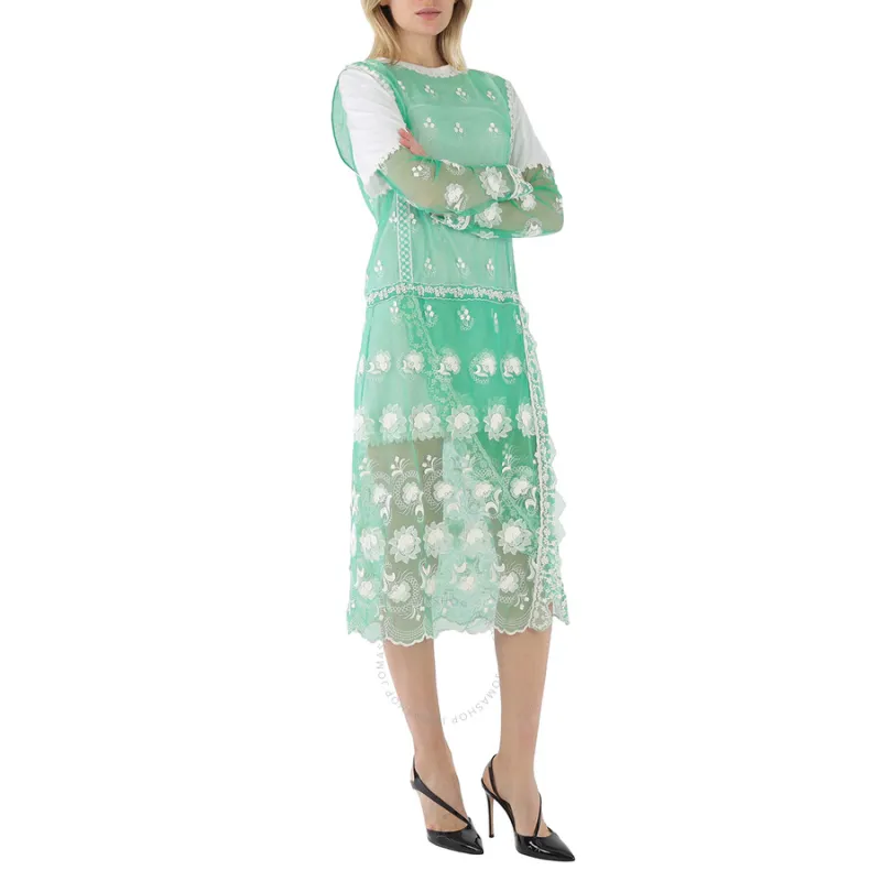 Burberry Long Sleeved Dresses Women's Green-4
