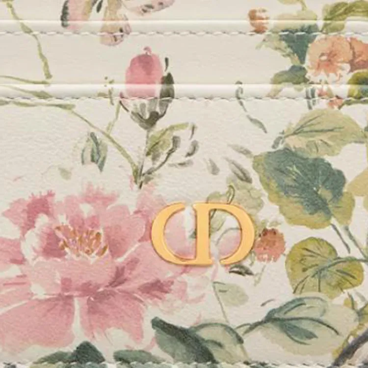 DIOR Caro Calfskin Card Holder Women's White & Multicolor-2