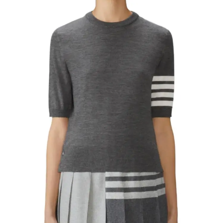 THOM BROWNE 4 Bar Stripes Fine knit T shirt-3